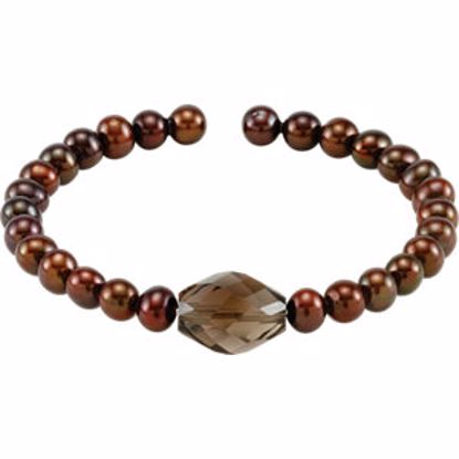 68397:103:P Copper Freshwater Cultured Pearl & Smoky Quartz Bracelet