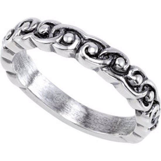 50938:101:P Sterling Silver Stackable Scroll Design Ring