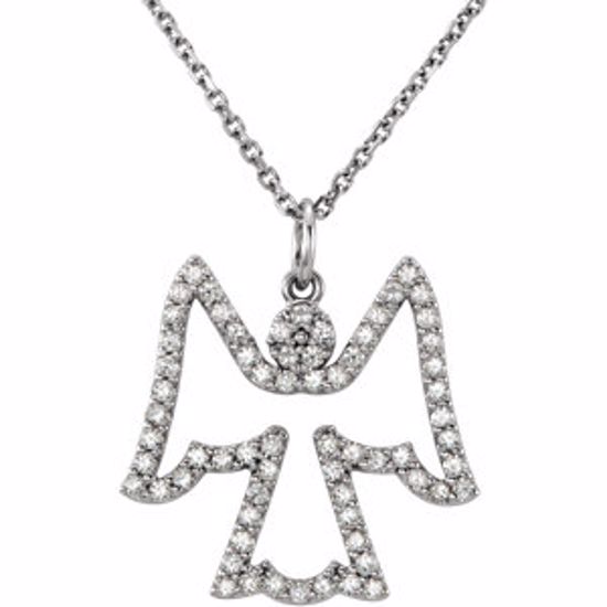 R45254D:1001:P 14kt White 1/3 CTW Diamond Angel 16" Necklace 