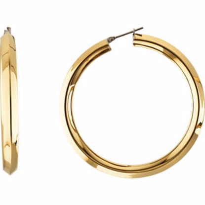 E100:502:P Stainless Steel 50mm Knife Edge Hoop Earrings with Gold Immerse Plating