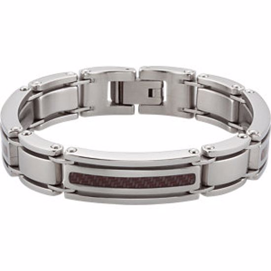 B789:013:P 8.0" Stainless Steel Bracelet with Chocolate Carbon Fiber Inlay