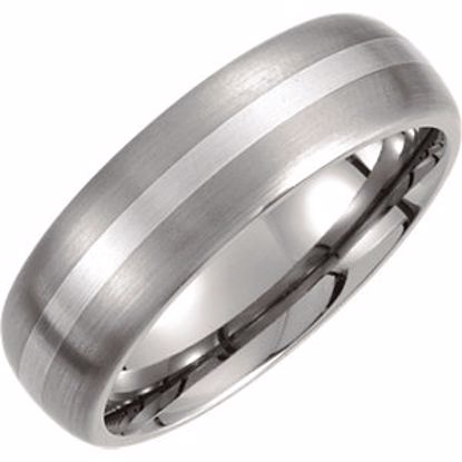 T931:080:P Titanium & Sterling Silver Inlay 7mm Satin Finish Domed Band Size 8