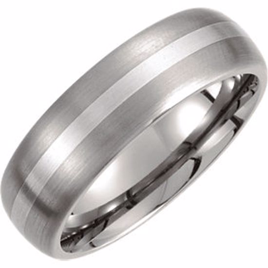 T931:105:P Titanium & Sterling Silver Inlay 7mm Satin Finish Domed Band Size 10.5