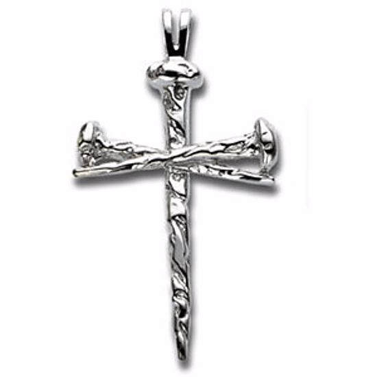 R8293:3040790:P Sterling Silver 34x24mm Nail Design Cross Pendant