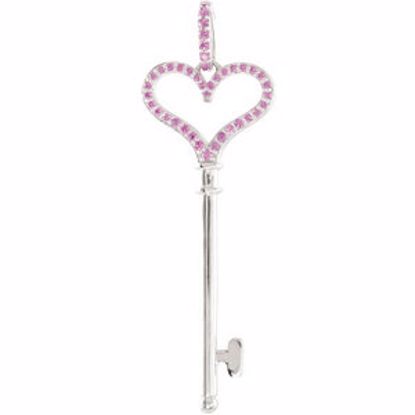 68552:101:P Sterling Silver Pink Sapphire Heart Key Pendant