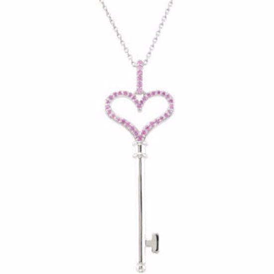 68552:102:P Sterling Silver Pink Sapphire Heart Key 18" Necklace