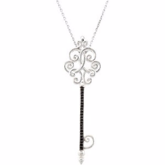 68554:102:P Sterling Silver Black Spinel Key 18" Necklace