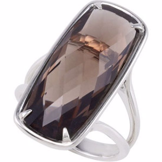 68591:214:P Sterling Silver 25x10mm Genuine Smoky Quartz Ring