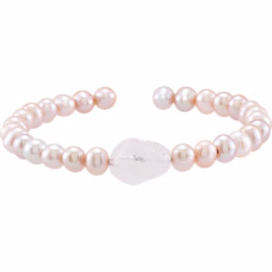 68397:104:P Pink Freshwater Cultured Pearl & Rose Quartz Bracelet