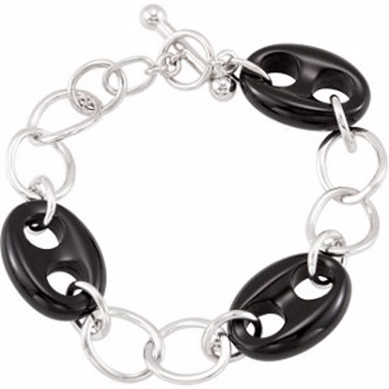 68598:101:P Sterling Silver Onyx Marine Link 8" Bracelet 