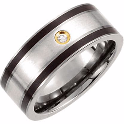 T915D:104:P Titanium, Sterling Silver Inlay, Black Enamel & 14kt Gold Plate 9mm .06 CTW Diamond Band Size 10 