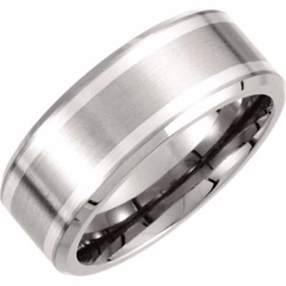 T917:101:P Titanium & Sterling Silver Inlay 9mm Beveled Edge Band Size 8