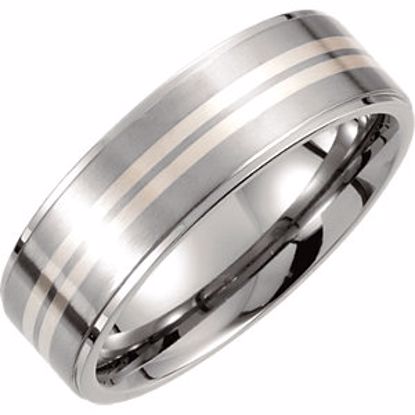 T918:109:P Titanium & Sterling Silver Inlay 7.2mm Ridged Satin Finish Flat Band Size 12.5