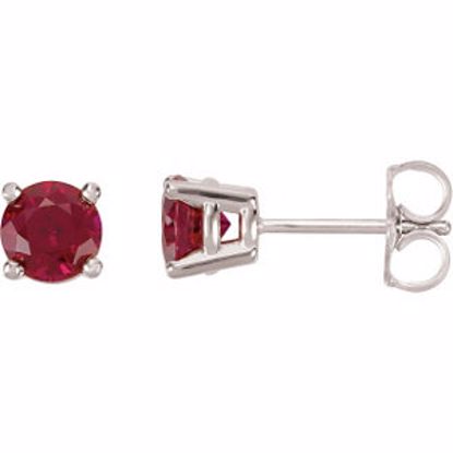 68619:107:P 14kt White 5mm Round Chatham® Created Ruby Friction Post Stud Earrings