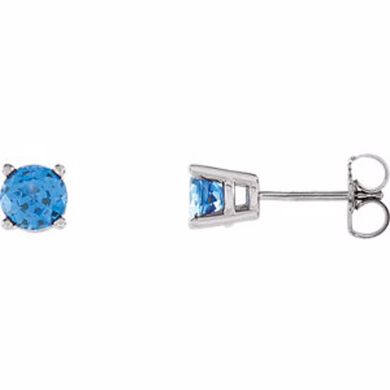 68619:108:P 14kt White 5mm Round Chatham® Created Blue Sapphire Friction Post Stud Earrings