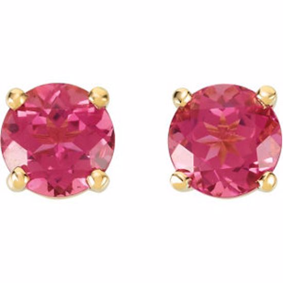 68619:112:P 14kt Yellow 6mm Genuine Pink Tourmaline Stud Earrings