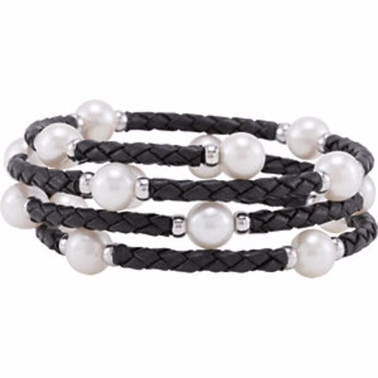 68620:100:P Sterling Silver 8-8.5mm Freshwater Cultured Pearl 24" Wrap Bracelet