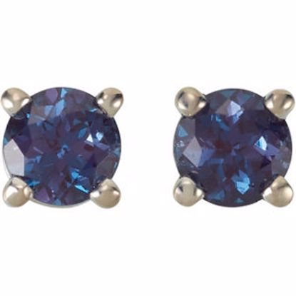 68619:123:P 14kt White 4mm Round Chatham® Created Alexandrite Friction Post Stud Earrings