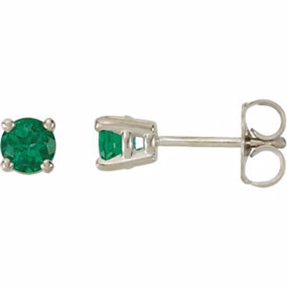 68619:124:P 14kt White 4mm Round Chatham® Created Emerald Friction Post Stud Earrings