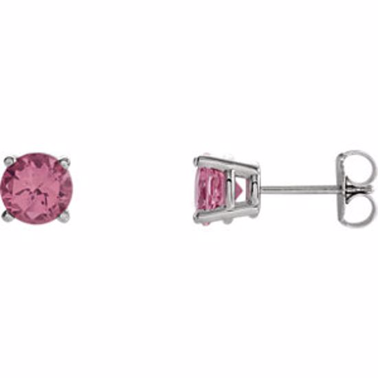 68619:130:P 14kt White 6mm Round Pink Tourmaline Friction Post Stud Earrings