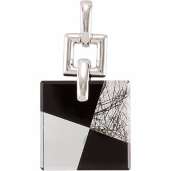 68668:101:P Sterling Silver Onyx, Clear Quartz & Tourmalinated Quratz Pendant