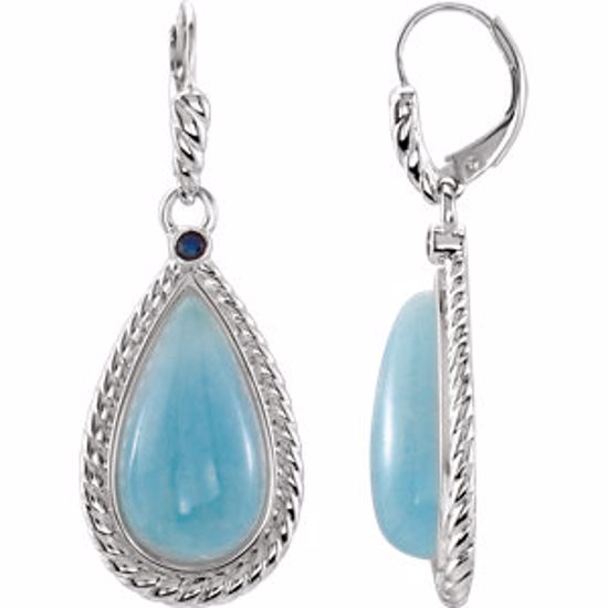 68681:100:P Sterling Silver Milky Aquamarine & Blue Sapphire Earrings