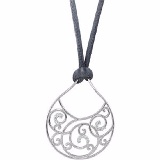 68735:100:P Sterling Silver 1/6 CTW Diamond Scroll Pendant with Grey Satin 18" Cord