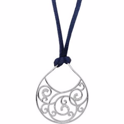 68735:103:P Sterling Silver 1/6 CTW Diamond Scroll Pendant with Navy Satin 18" Cord