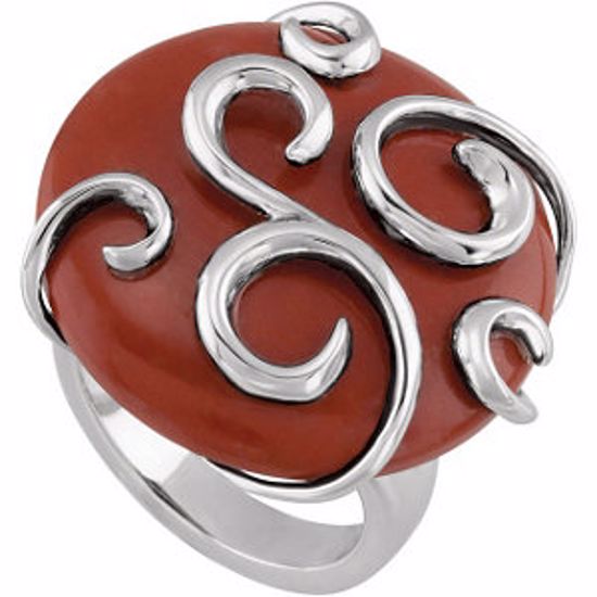 68677:102:P Sterling Silver Red Tiger's Eye Scroll Ring 