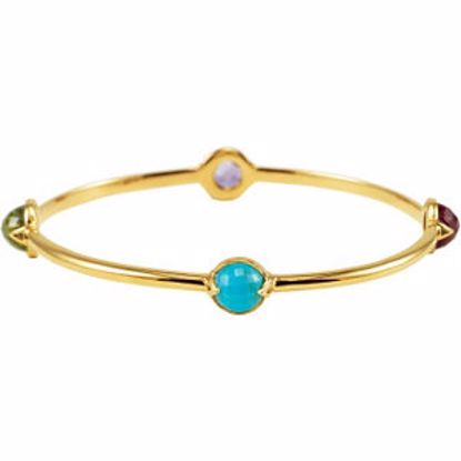 68848:100:P 18kt Vermeil Checkerboard Amethyst, Peridot, Turquoise & Pink Tourmaline Bangle 7.5" Bracelet