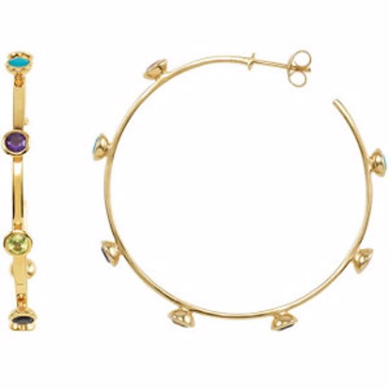 68854:100:P 18kt Vermeil Pink Tourmaline, Turquoise, Amethyst, Peridot & Iolite 50mm Hoops