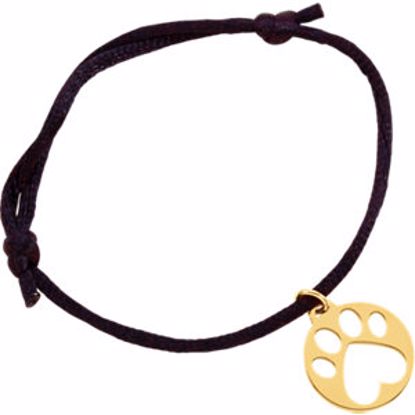 85145:105:P 14kt Yellow Black Satin Cord Adjustable Bracelet with Paw Charm