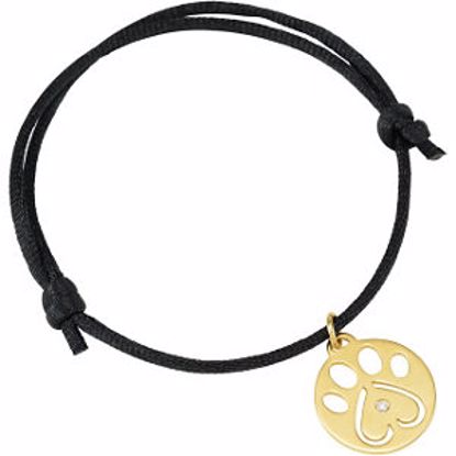 68791:105:P 14kt Yellow .02 CTW Diamond Dog Paw Black Cord 6.5-8" Bracelet