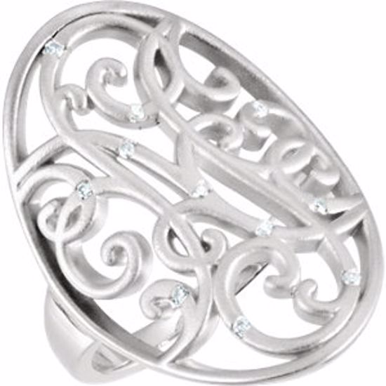 68798:1007:P Sterling Silver .06 CTW Diamond Scroll Bead Blast Ring Size 7