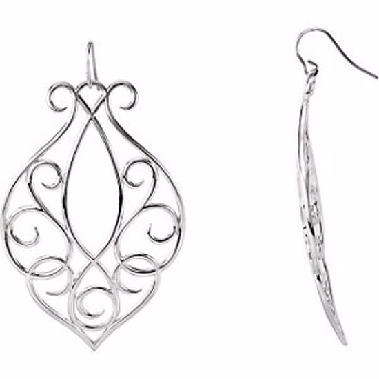 85171:1005:P Sterling Silver 65.25x43.5mm Scroll Design Earrings