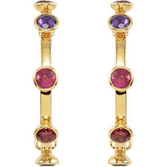 68856:1000:P 18kt Vermeil Missoma® 30mm Hoops in Pink Tourmaline, Rhodolite Garnet &amp; Amethyst