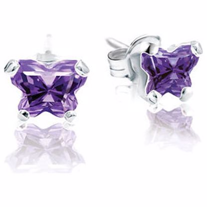 192016:10100:P Sterling Silver February Bfly® CZ Birthstone Youth Earrings with Friction Backs and Box