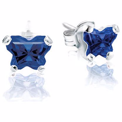 192016:10800:P Sterling Silver September Bfly® CZ Birthstone Youth Earrings with Friction Backs and Box