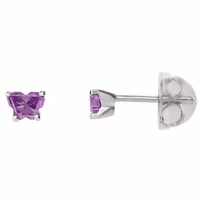 192015:249:P Sterling Silver February Bfly® CZ Birthstone Youth Earrings with Safety Backs & Box