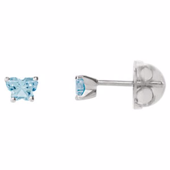 192015:238:P 14kt White March Bfly® CZ Birthstone Youth Earrings with Safety Backs & Box