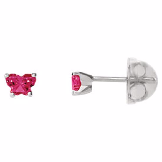 192015:242:P 14kt White July Bfly® CZ Birthstone Youth Earrings with Safety Backs & Box