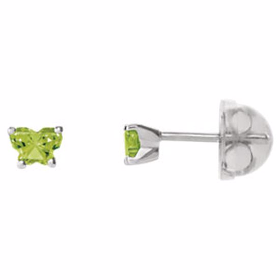 192015:243:P 14kt White August Bfly® CZ Birthstone Youth Earrings with Safety Backs & Box