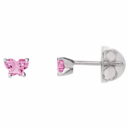 192015:245:P 14kt White October Bfly® CZ Birthstone Youth Earrings with Safety Backs & Box