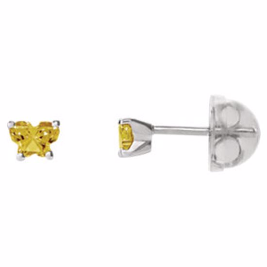 192015:258:P Sterling Silver November Bfly® CZ Birthstone Youth Earrings with Safety Backs & Box