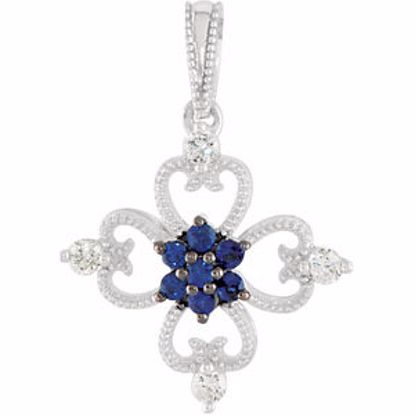 69538:329:P Sterling Silver Sapphire & 1/10 CTW Diamond Pendant