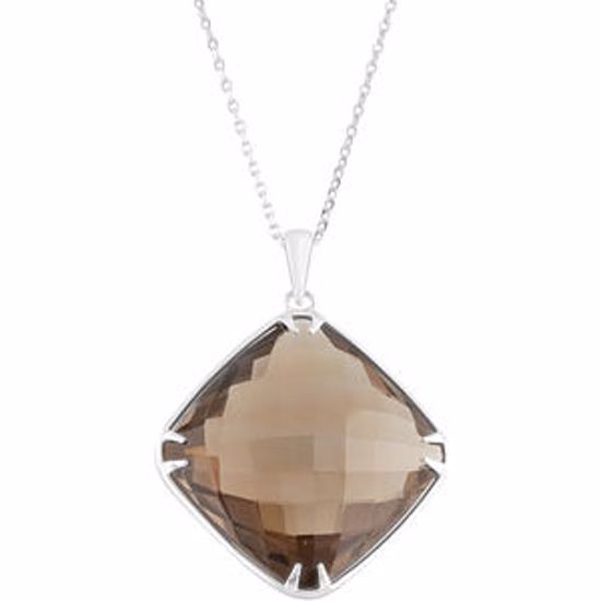 68575:10050:P Sterling Silver 20x20mm Smoky Quartz 18" Necklace