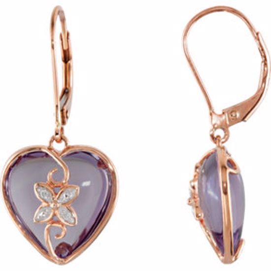 69635:715:P Rose de France & Diamond Heart Lever Back Earrings