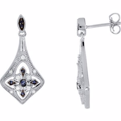 85231:101:P Sterling Silver Blue Sapphire & 1/8 CTW Diamond Earrings