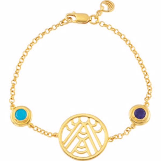 69692:60002:P 18kt Yellow Vermeil Turquoise & Sapphire 7" Bracelet