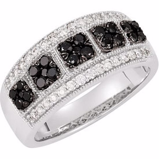 69499:100:P 14kt White Black Rhodium Plated 3/4 CTW Black & White Diamond Ring